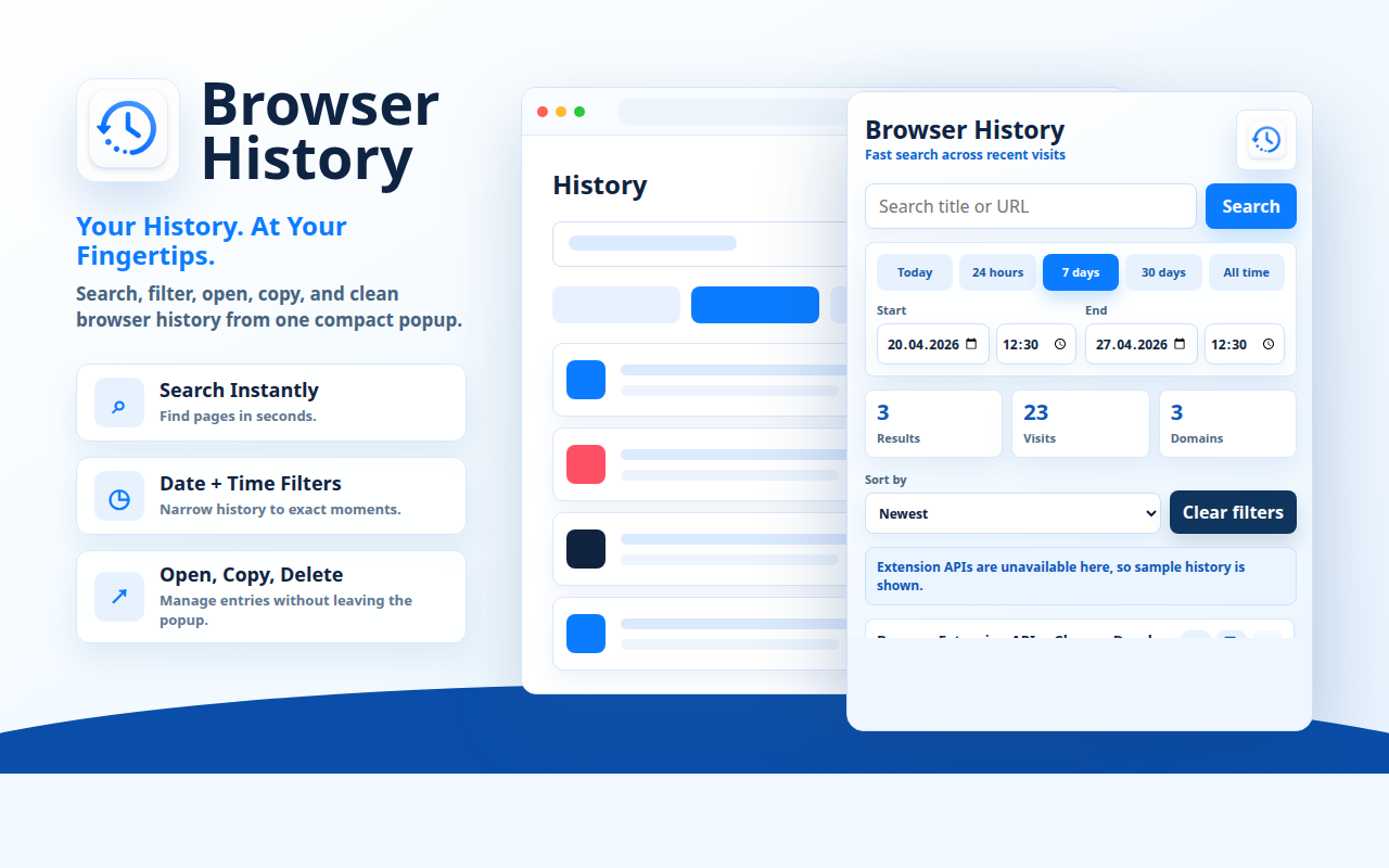 Popup dell'estensione della cronologia del browser