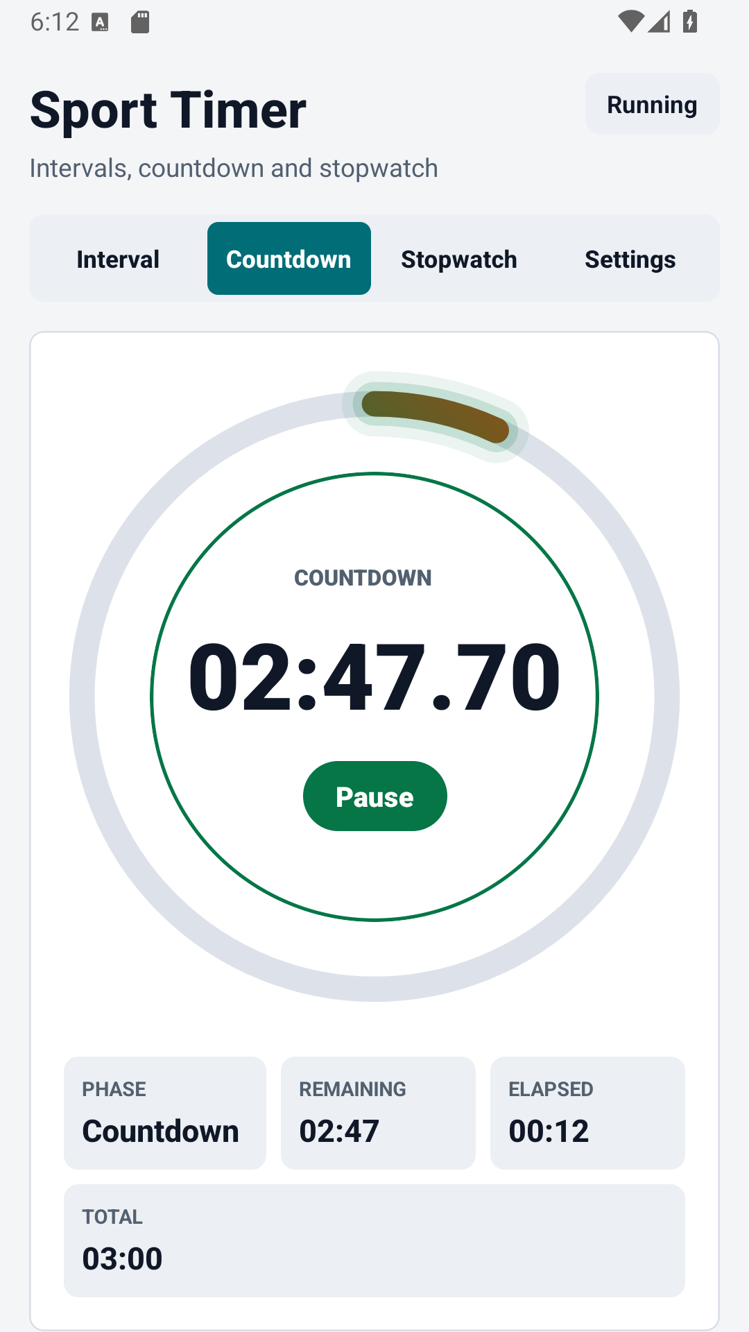 Schermata del conto alla rovescia del timer sportivo